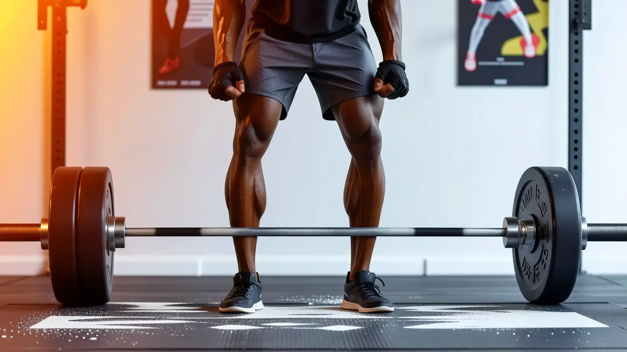 Atleta español fuerte levanta peso en gimnasio