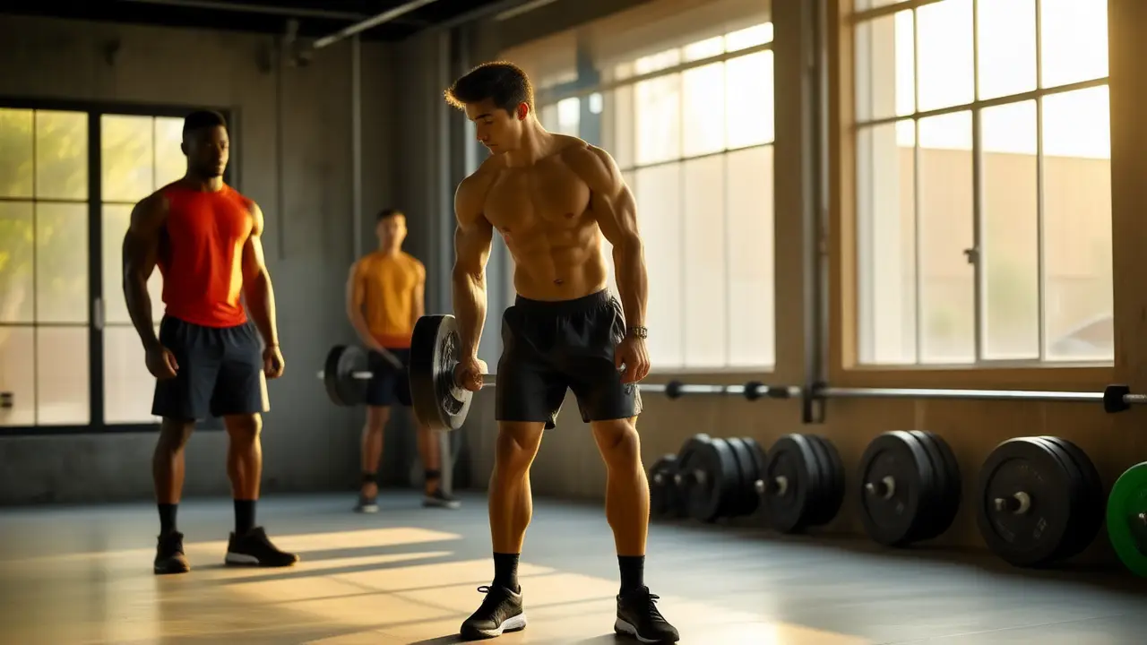 Un atleta español fuerte luce en gimnasio