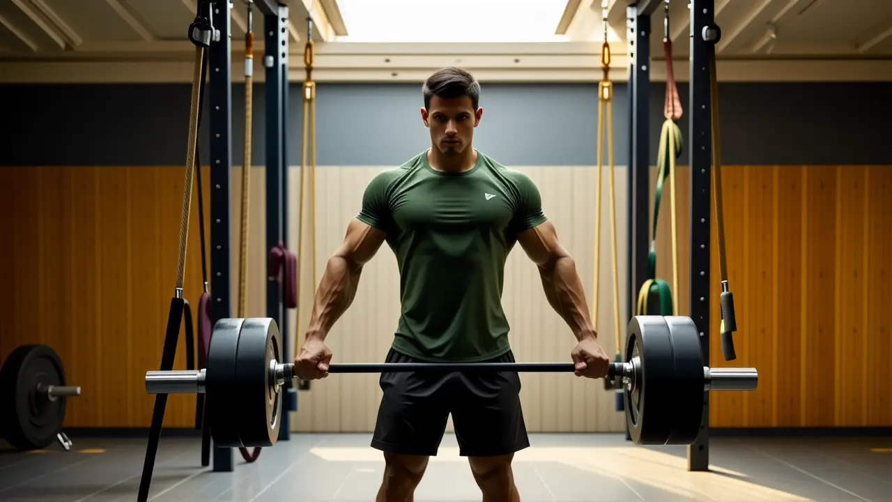 Un atleta español musculoso domina la fuerza y el drama