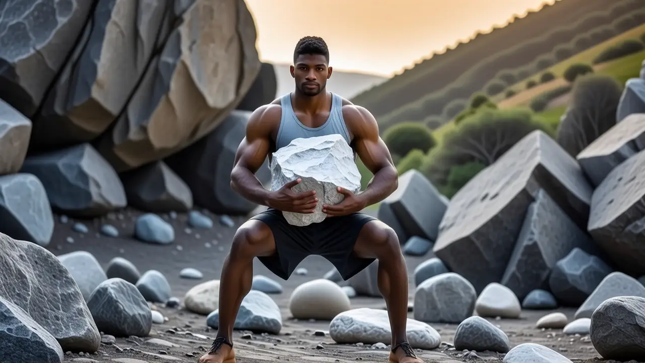 Un atleta fuerte domina la roca en la luz dorada