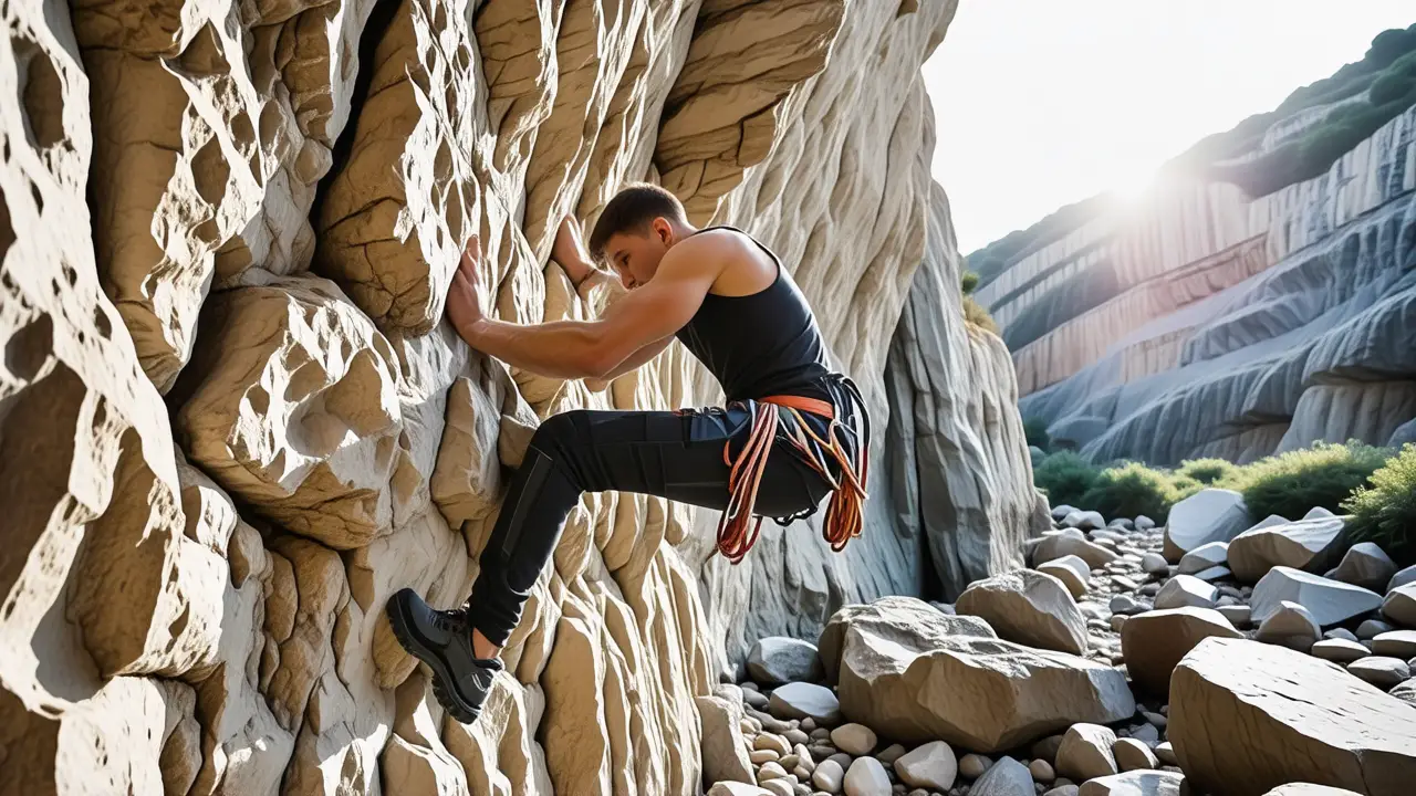 Un joven escalador domina la roca con fuerza