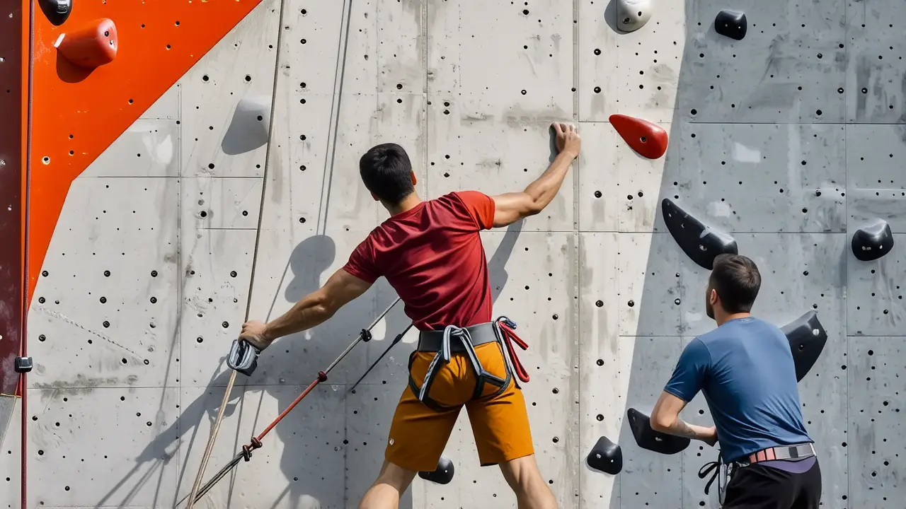 Atleta español musculoso en acción ascendente