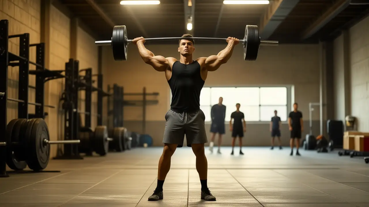 Un atleta español se esfuerza en el gimnasio oscuro