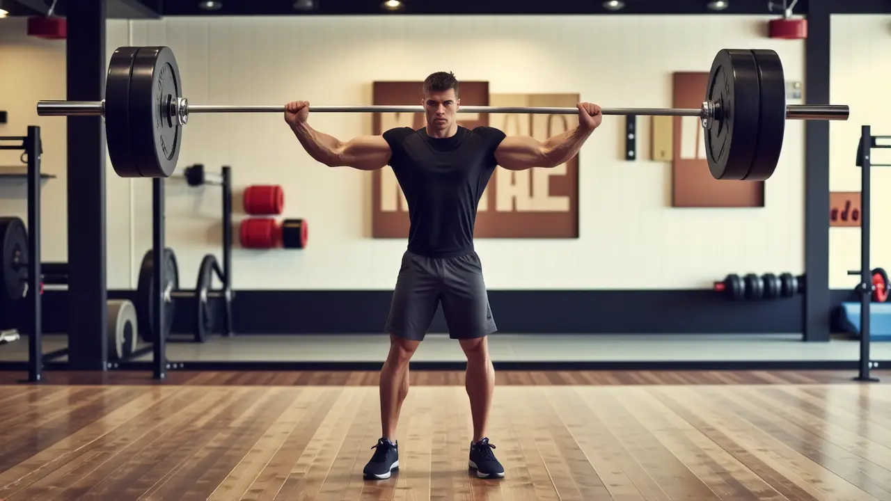 Crossfit C&J: Aprende Clean and Jerk | Técnica y Ejercicios 1 Atleta español musculoso levanta pesas en gimnasio