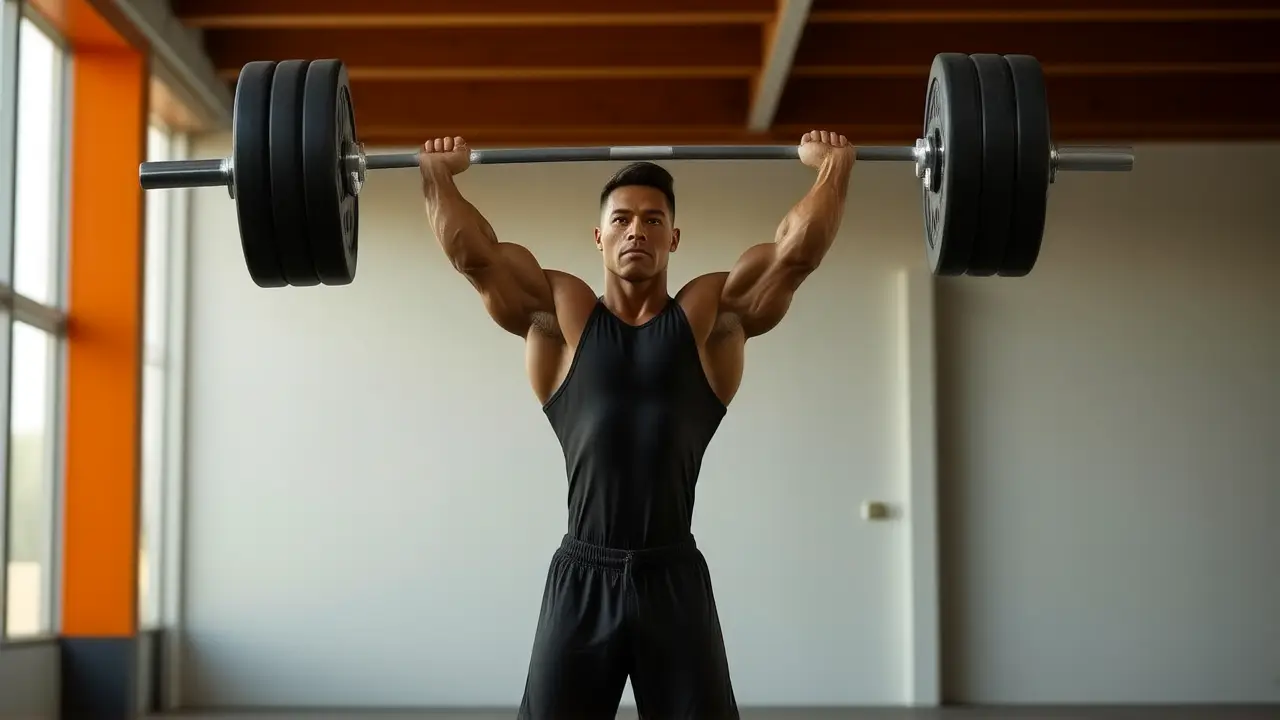 Crossfit C&J: Aprende Clean and Jerk | Técnica y Ejercicios 4 Atleta español musculoso levanta barra con intensidad