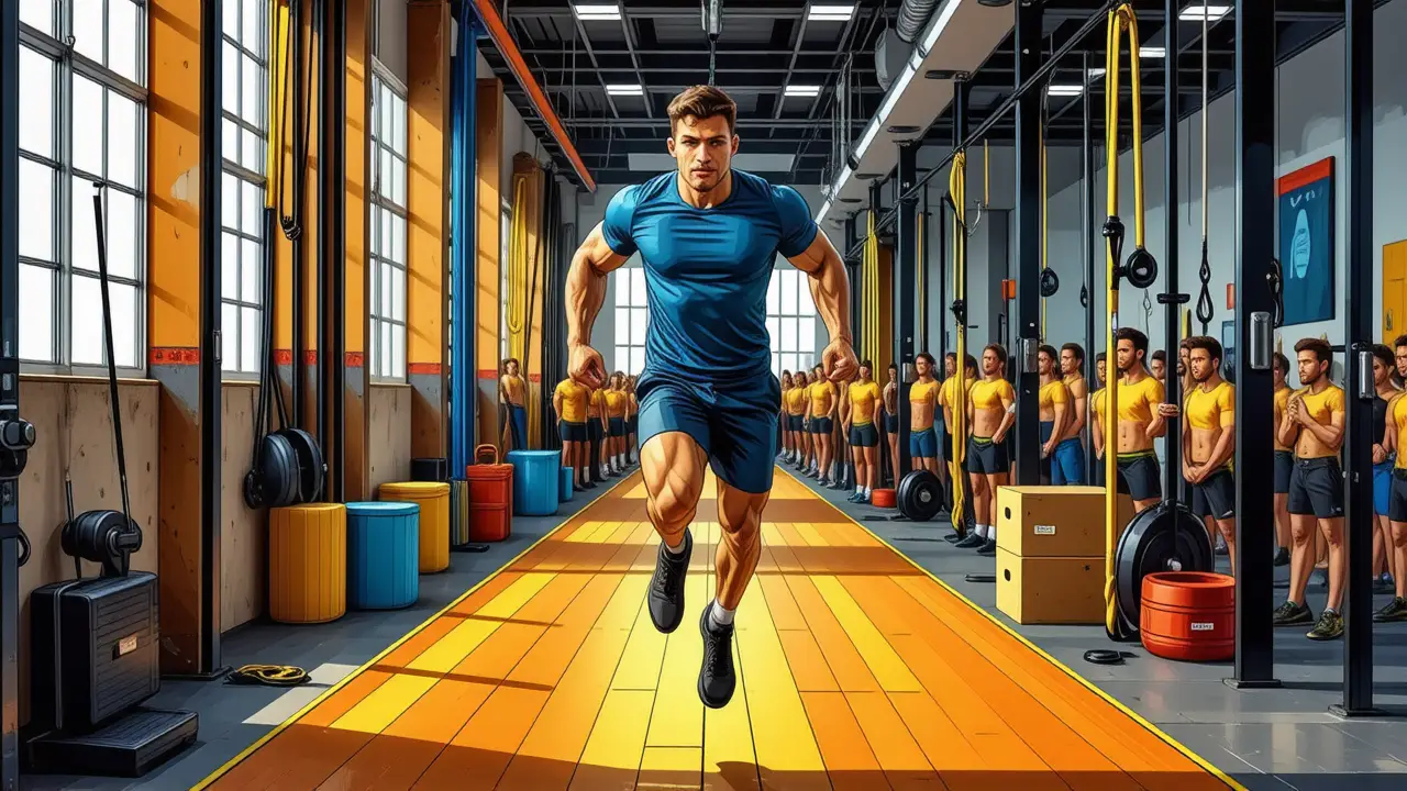 Calentamiento Crossfit: Juegos Calentamiento Divertidos 2 Un atleta español enérgico salta en el gimnasio