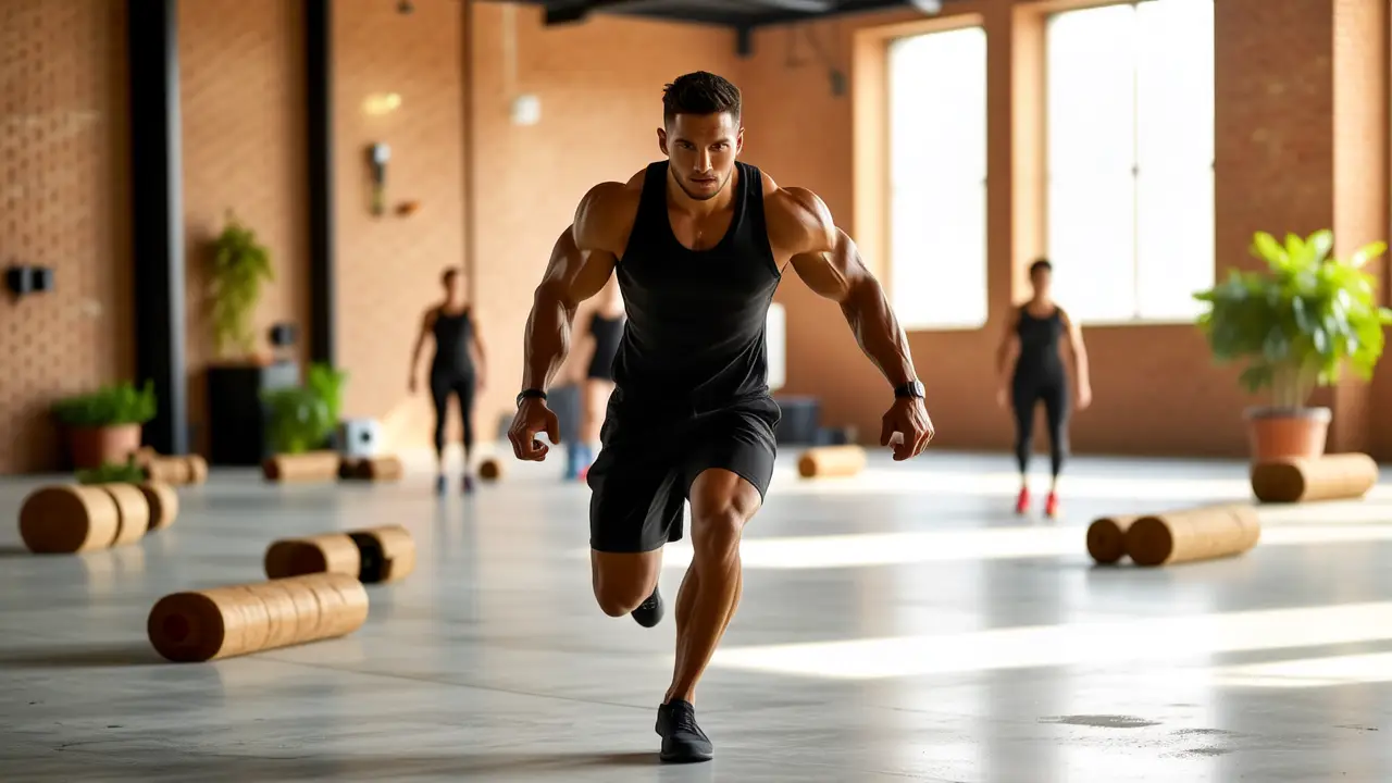 Calentamiento Crossfit: Juegos Calentamiento Divertidos 3 Un atleta español se lanza enérgico en el gimnasio