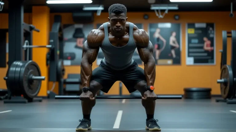 Un hombre atlético levanta pesas en la luz