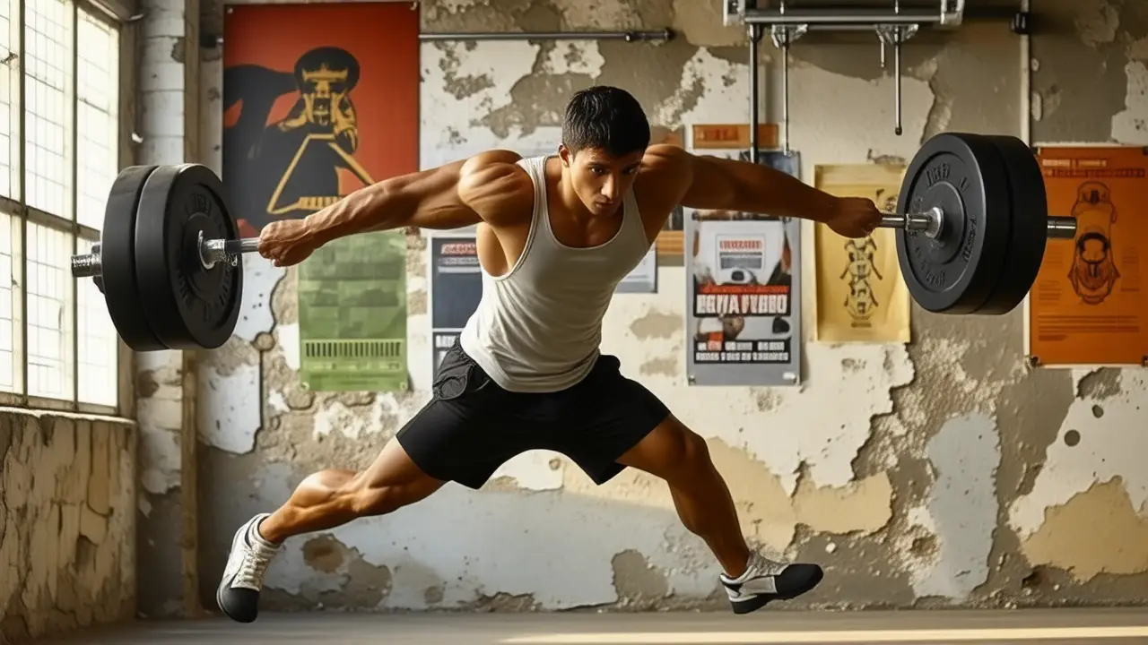 Un atleta español musculoso realiza una dominada dramática