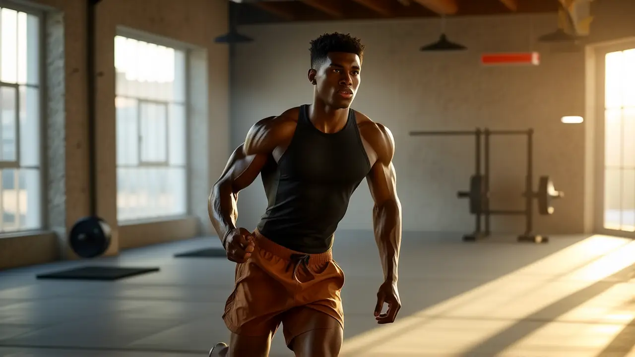 Un atleta español musculoso corre con intensidad