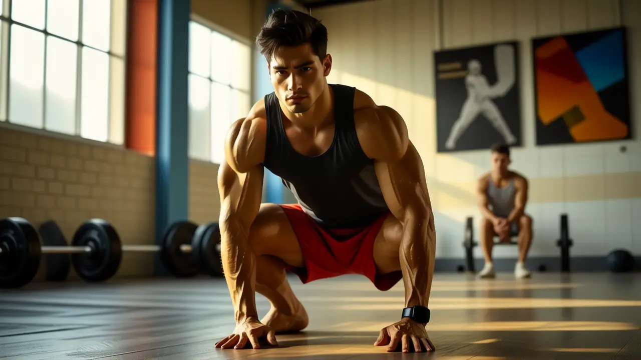 Atleta español musculoso en sesión intensa