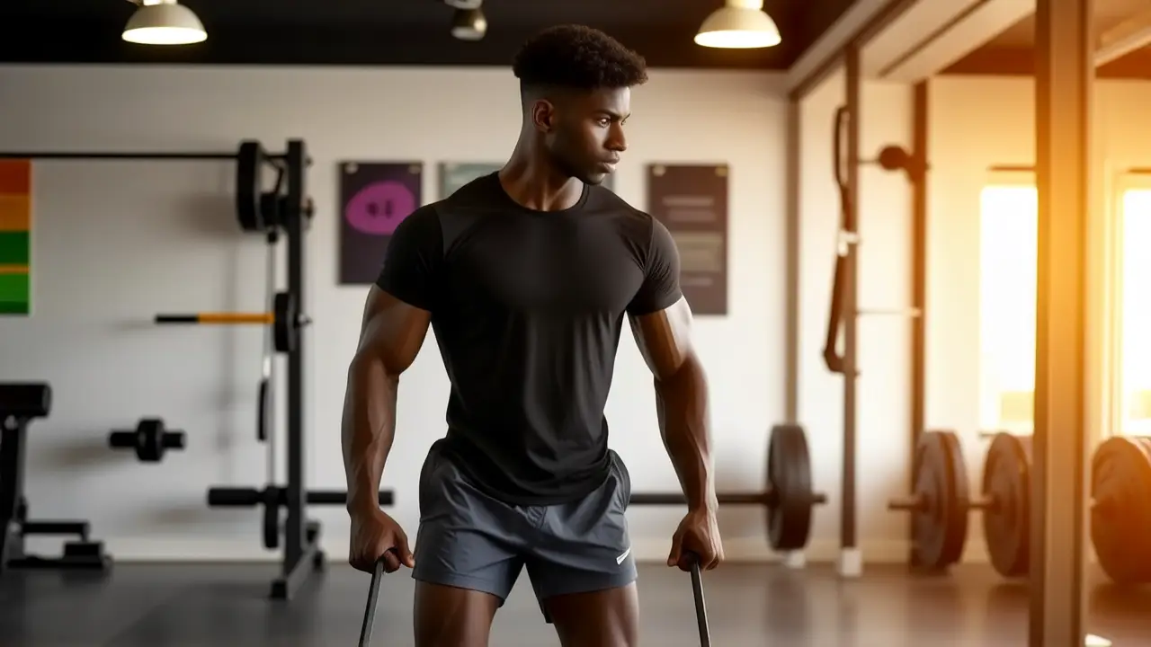 Un hombre atlético se ejercita en gimnasio