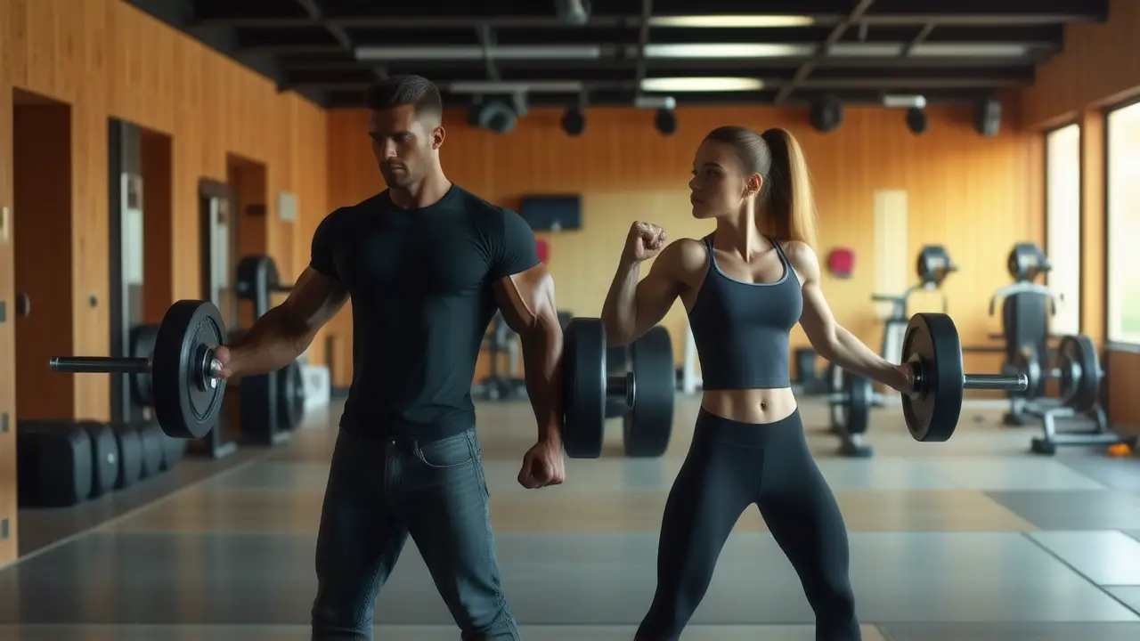 Un hombre atlético inspira en el gimnasio