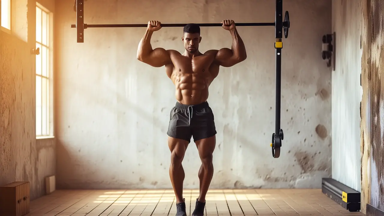 Atleta español musculoso en calistenia dramática