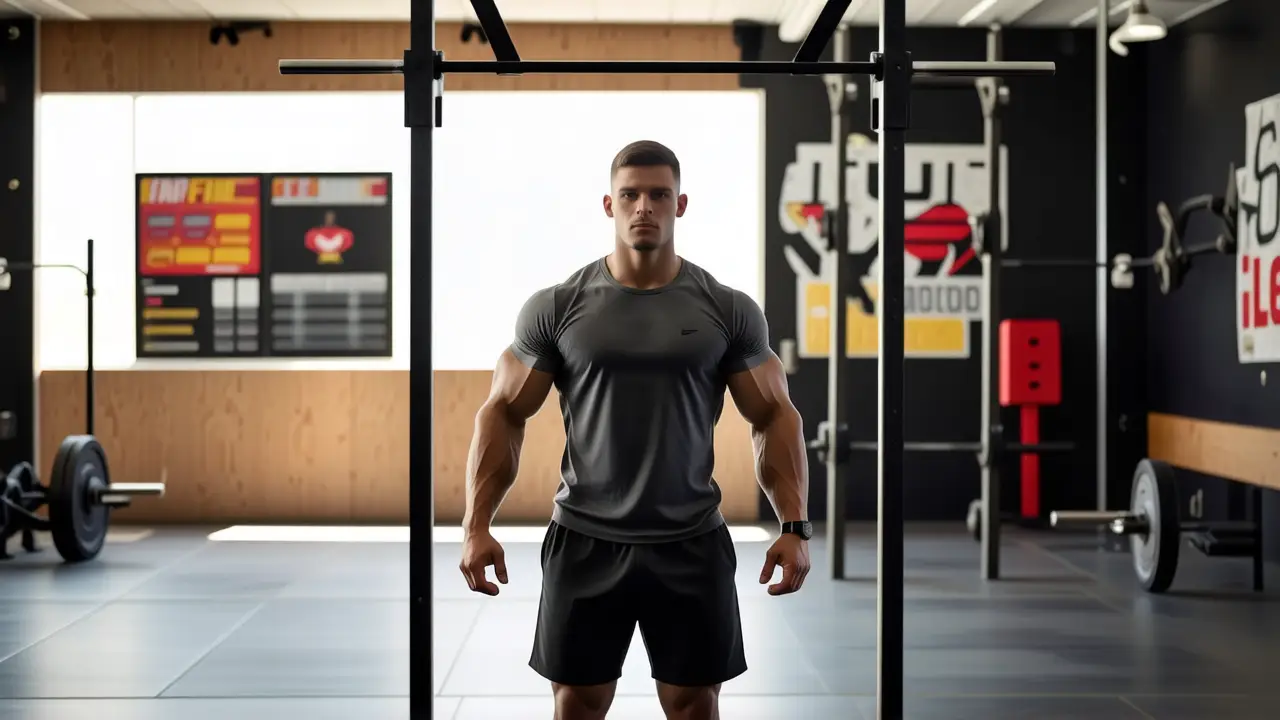 Un atleta español musculoso transmite determinación en un gimnasio