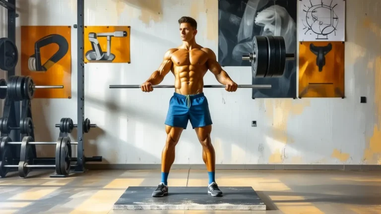 Atleta español musculoso levanta barra con intensidad