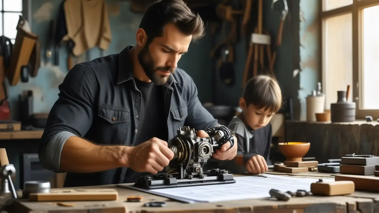 Un artesano español fuerte aprende en un taller