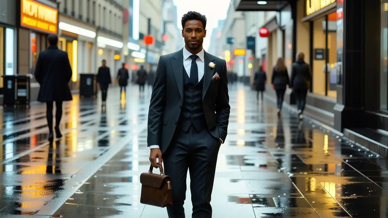 Un hombre elegante observa en la noche oscura