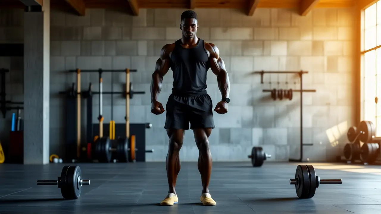Un atleta musculoso se entrena intensamente en el gimnasio