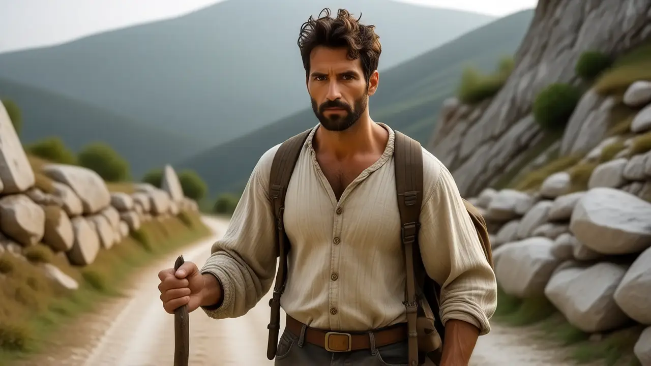 Un hombre español contemplativo en la montaña