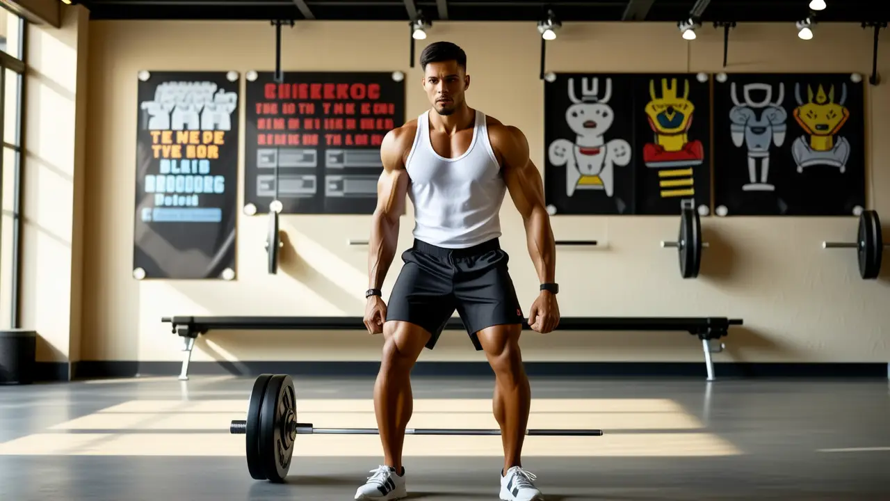 Atleta español musculoso levanta pesas con intensidad