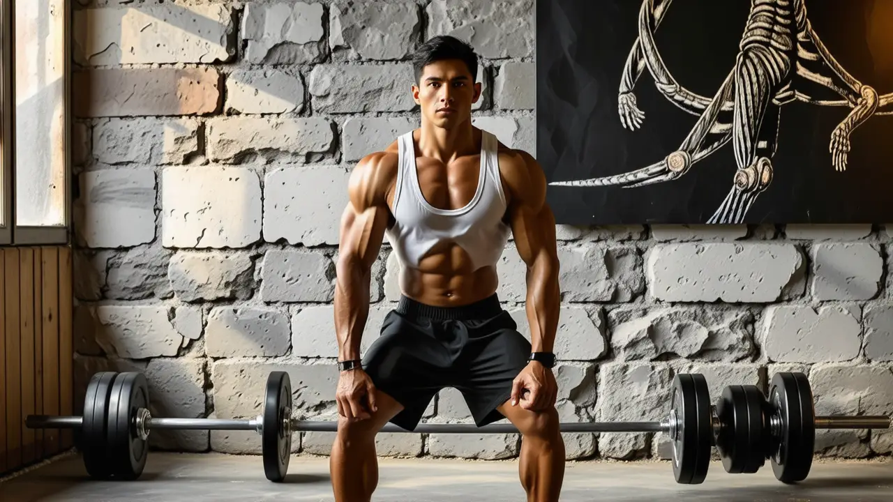 Atleta español musculoso en sesión intensa