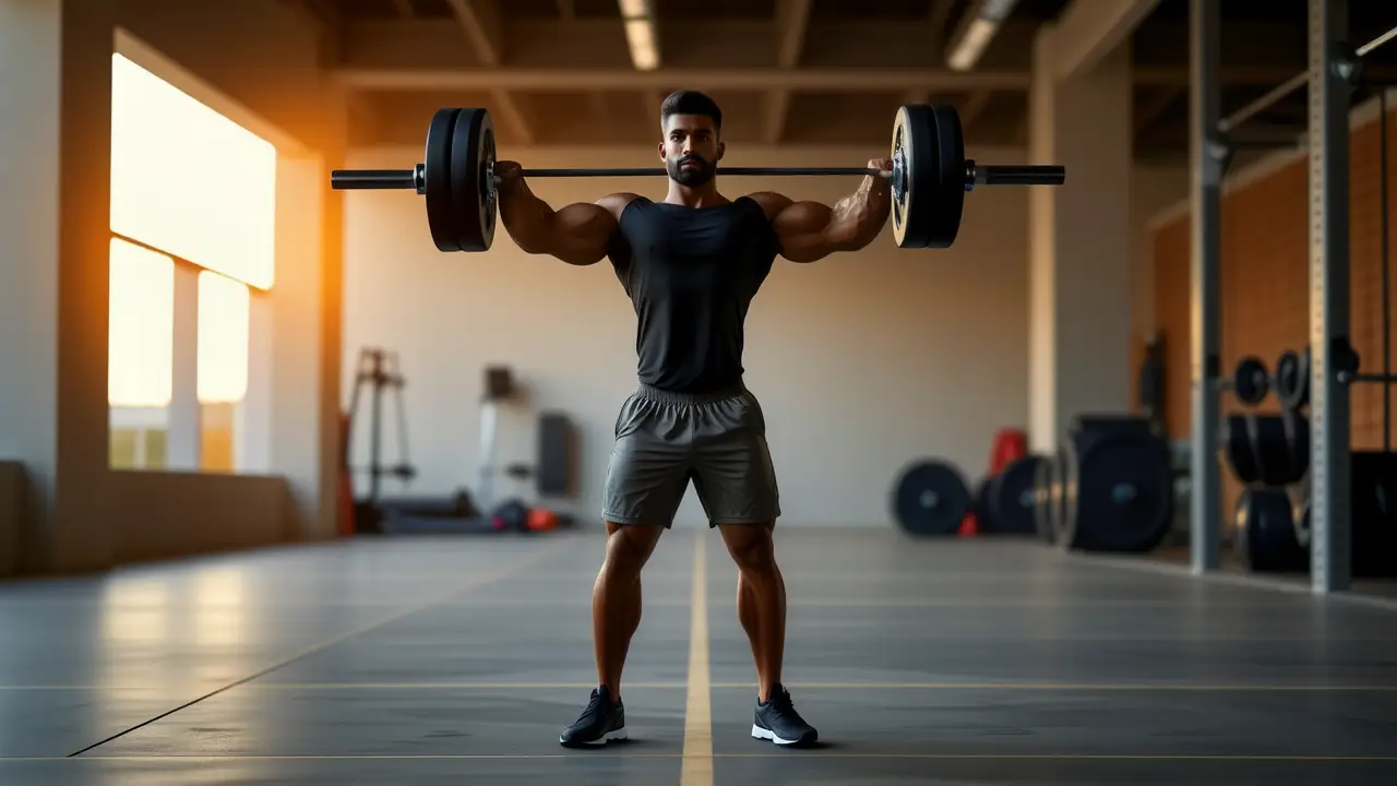 Atleta español musculoso en posición de trabajo