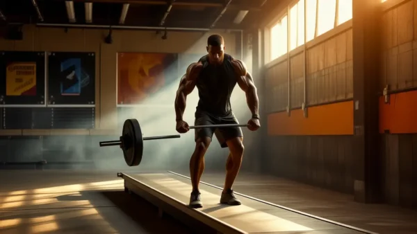 Atleta español musculoso en gimnasio dramático