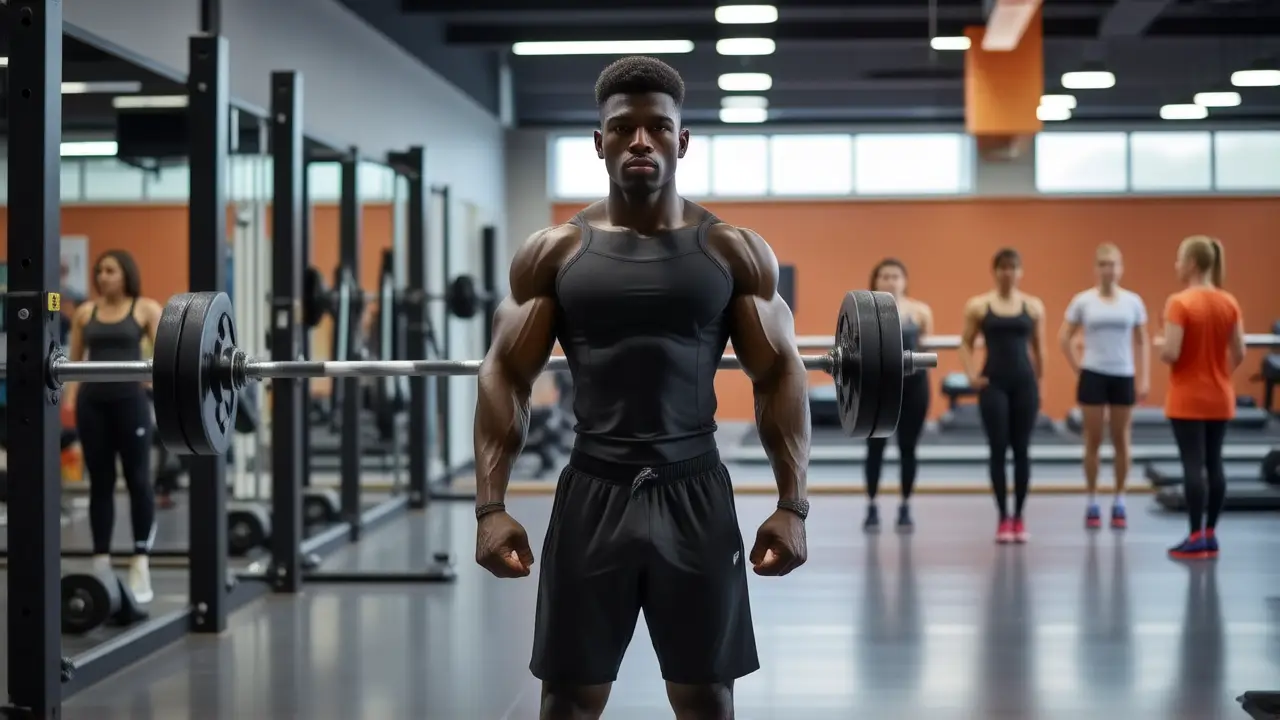 Un atleta español fuerte levanta pesas en luz dramática