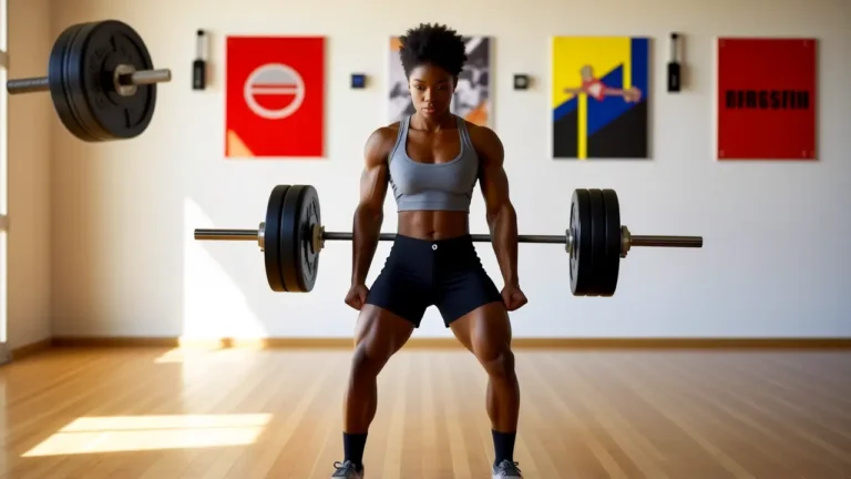 Una mujer atlética levanta pesas en gimnasio