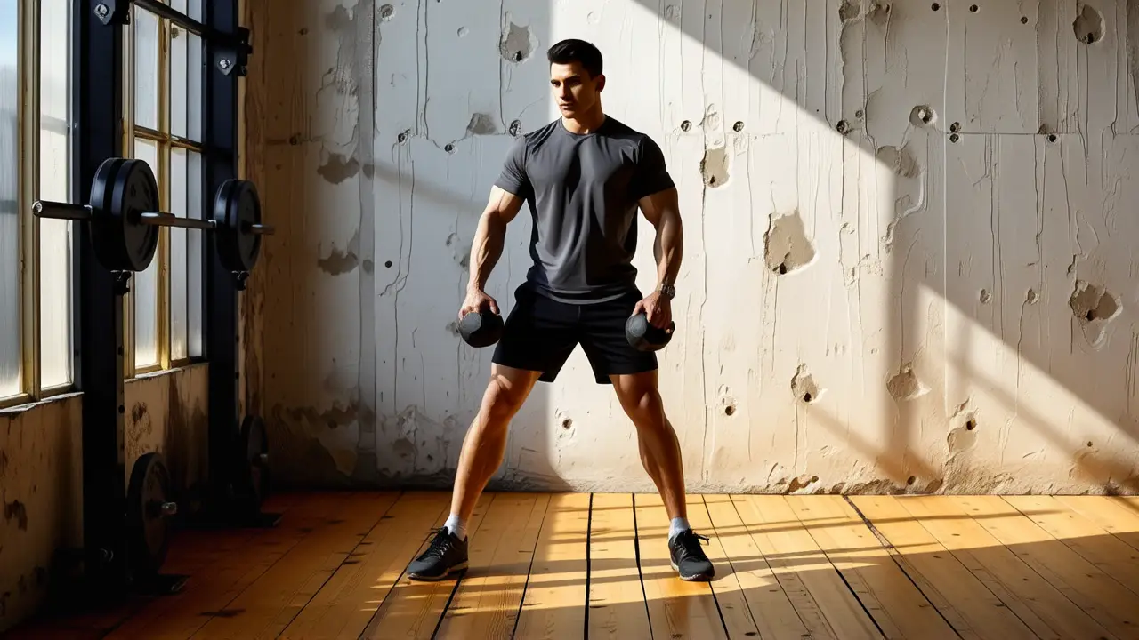 Un hombre atlético levanta pesas en gimnasio