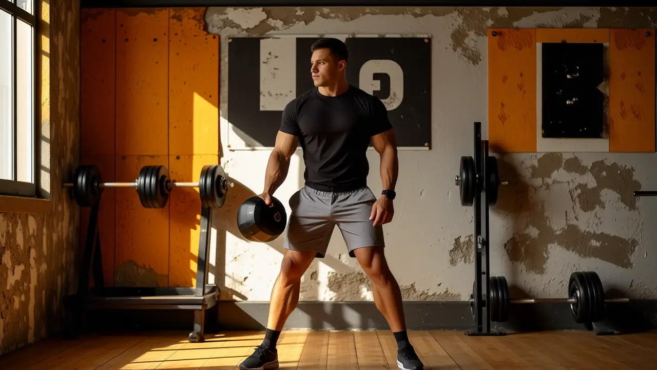 Un hombre fuerte entrena con determinación en gimnasio