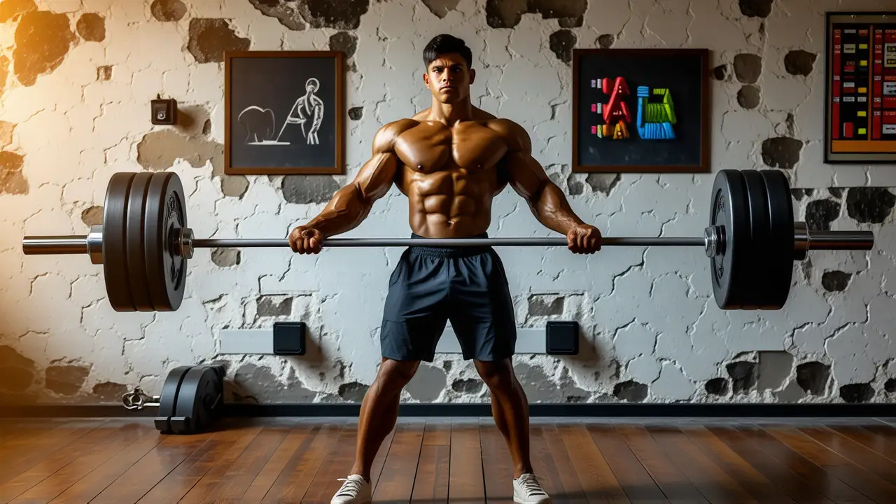 Peso Muerto Rumano: Que Musculos Trabaja 1 Atleta español musculoso levanta barra en gimnasio