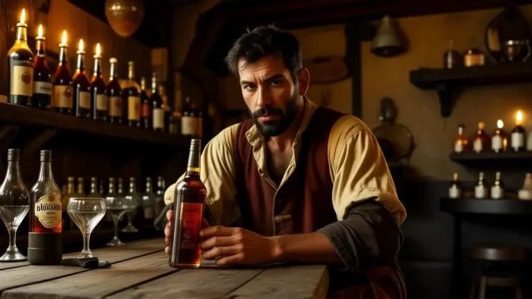 Un hombre robusto en una taberna oscura