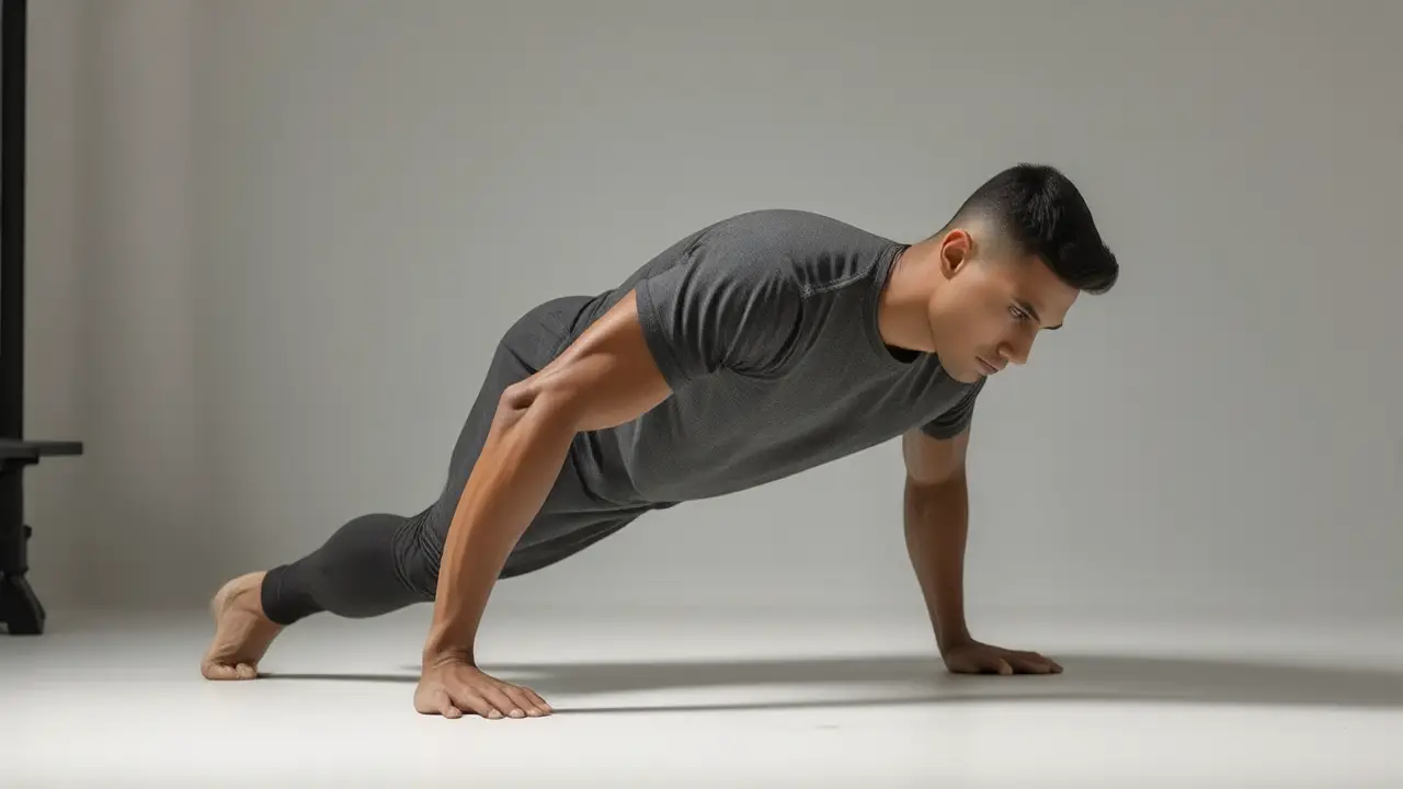 Un hombre atlético realiza flexiones en estudio