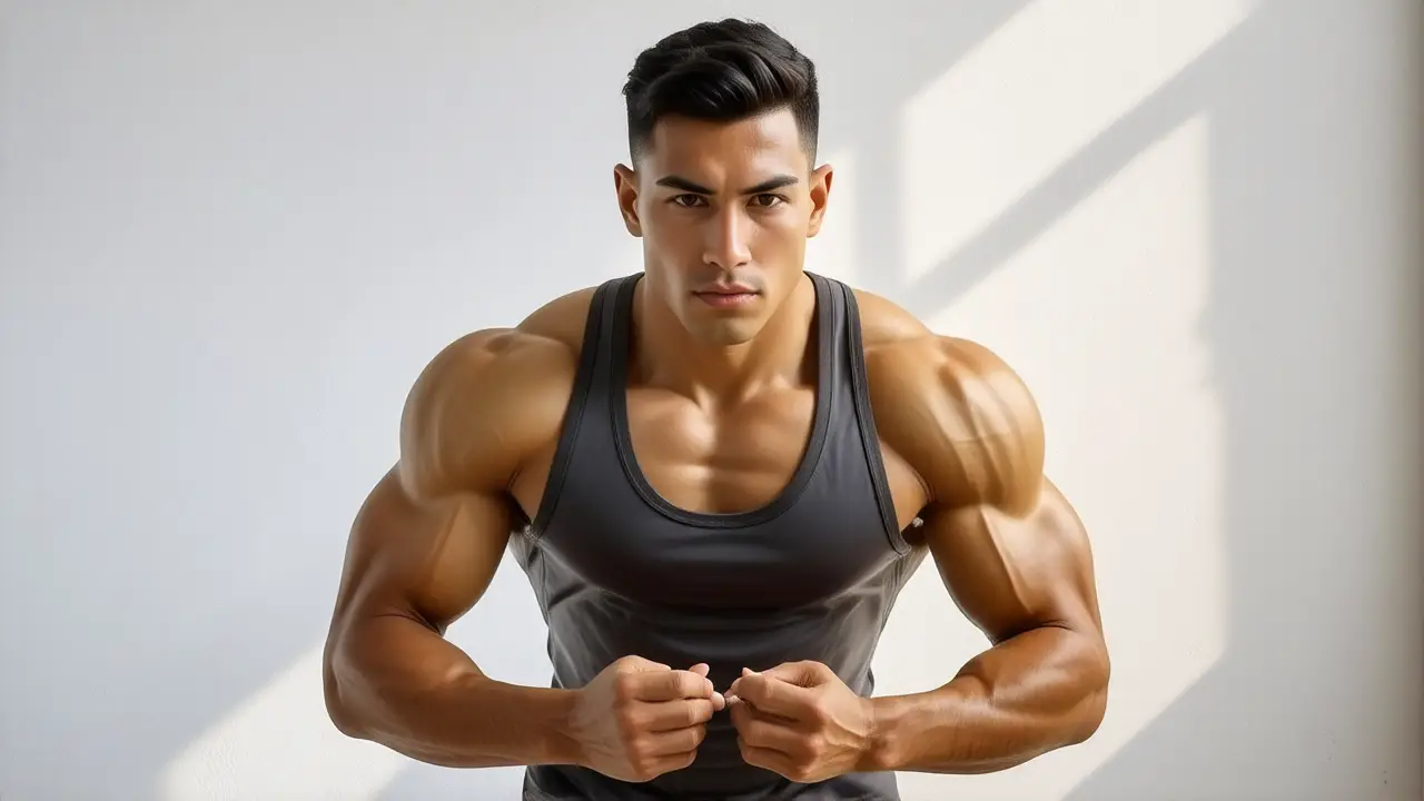 Un hombre atlético muestra su abdomen en luz cálida