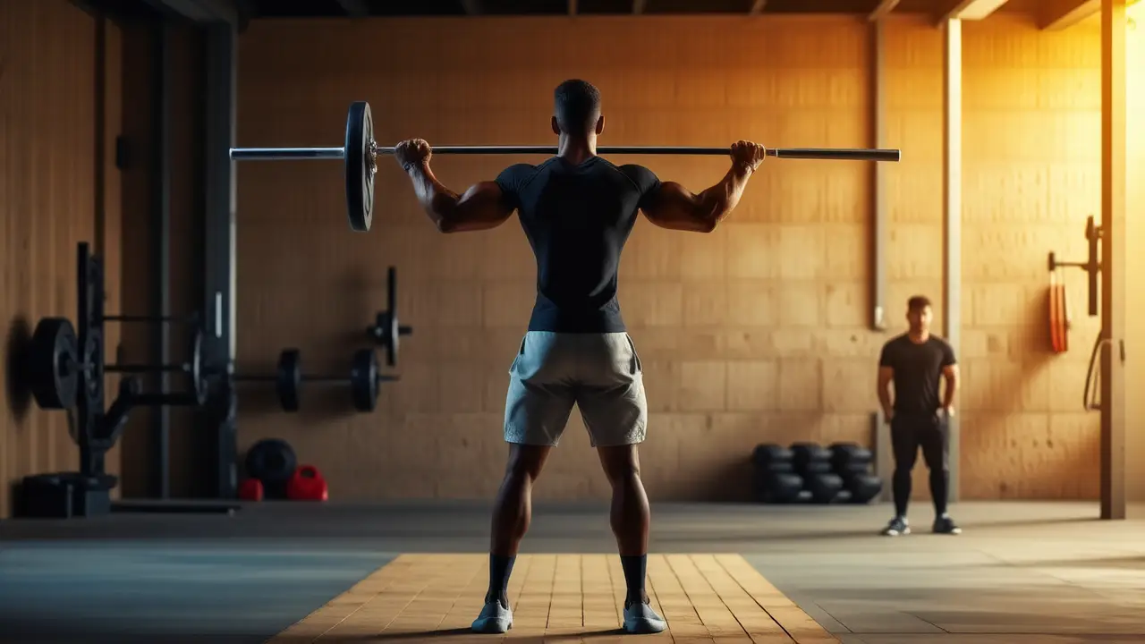 Atleta español musculoso se prepara para el levantamiento