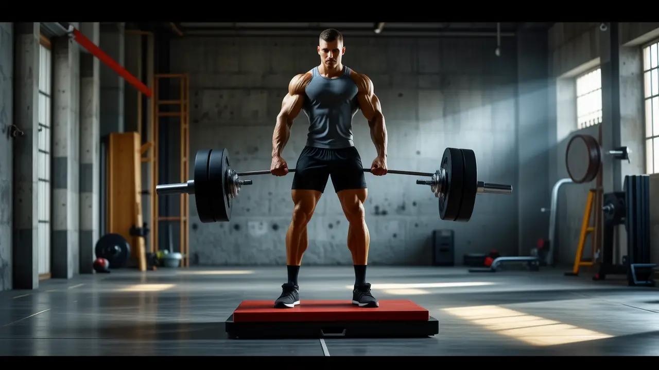 Un atleta español musculoso levanta pesas en gimnasio