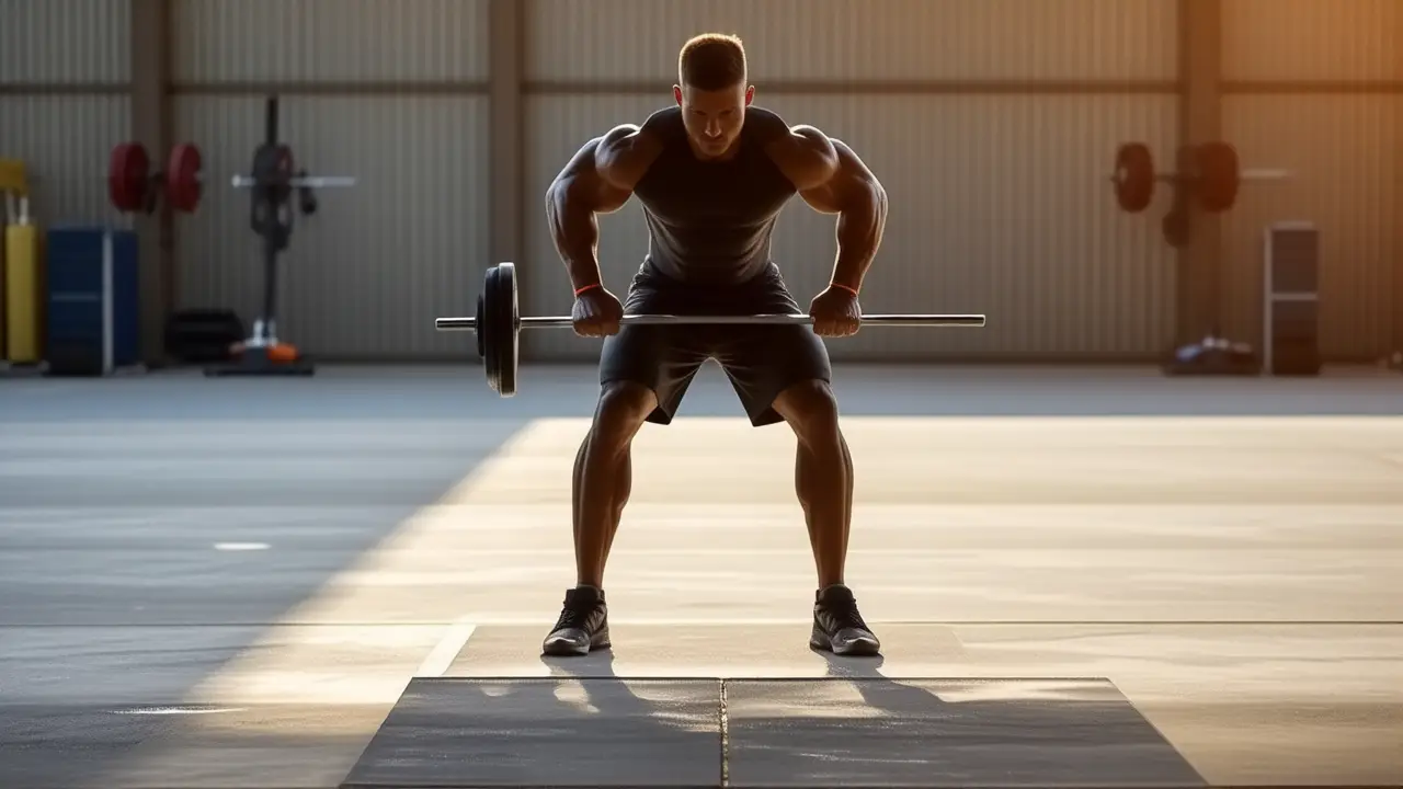 Atleta español musculoso levanta peso con intensidad