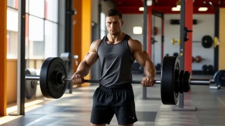 Un atleta español fuerte captura la fuerza en el gimnasio
