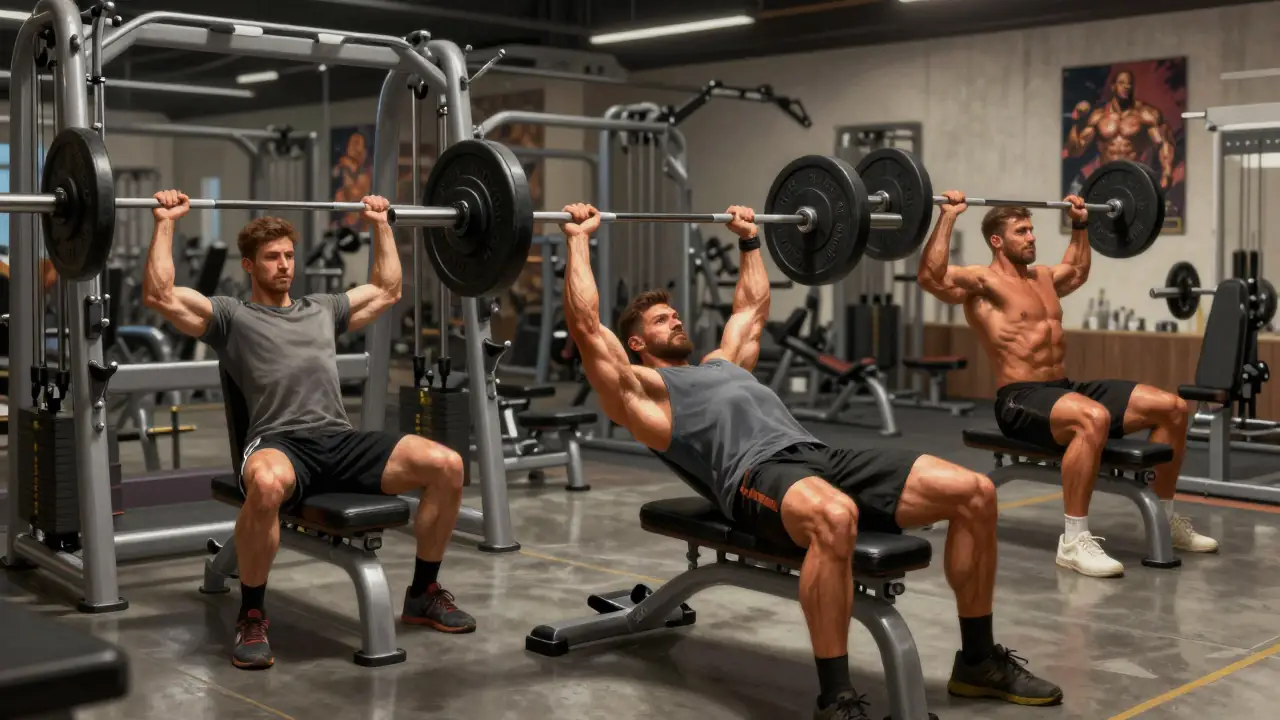 Tres levantadores en un gimnasio hiperrealista