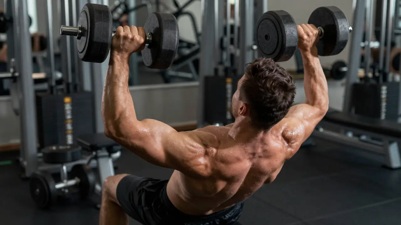 Hombre musculoso hace press en gimnasio moderno