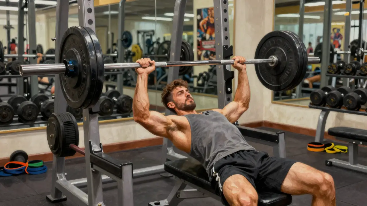 Un halterista levanta con errores, en un gimnasio