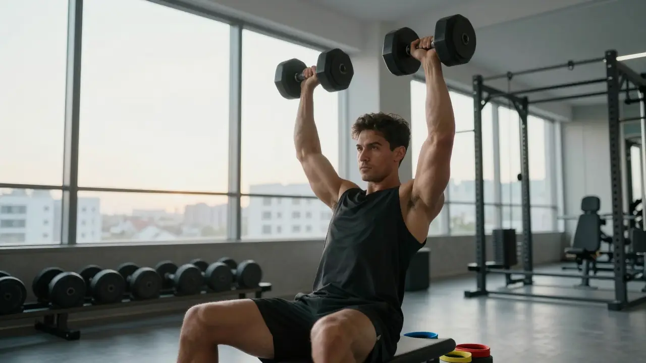 Atleta musculoso levanta pesas con fuerza
