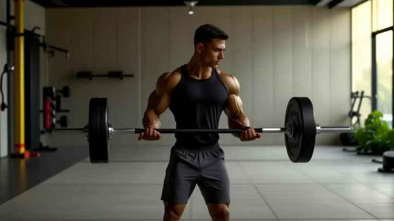 Atleta español fuerte en gimnasio oscuro
