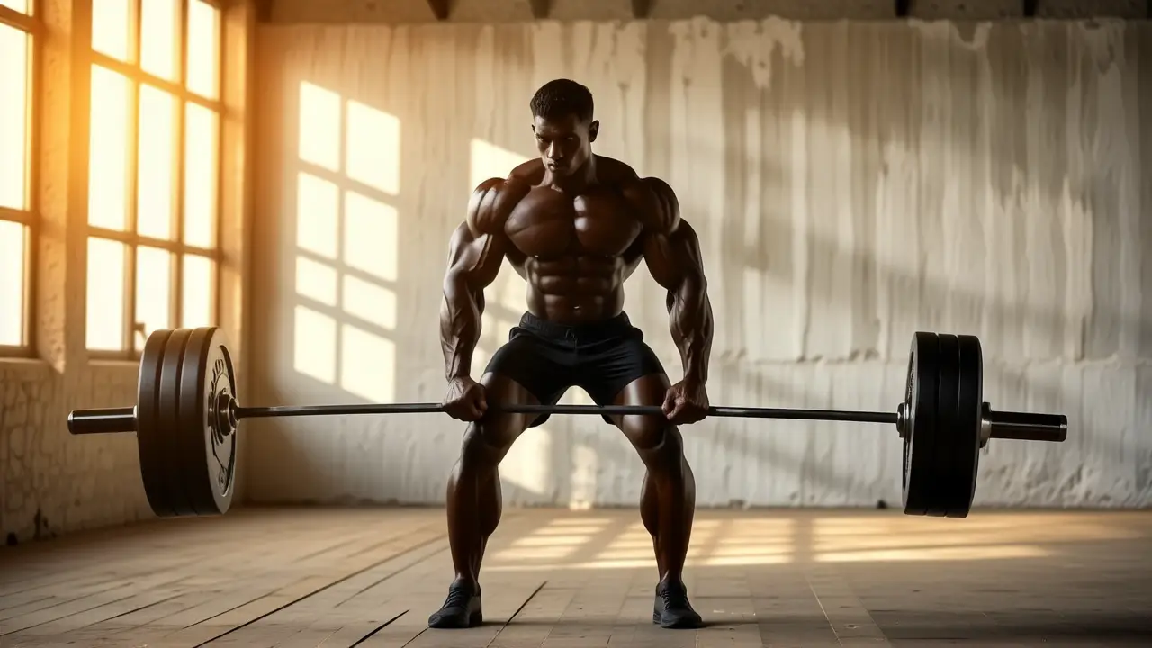 Atleta español musculoso levanta barra con fuerza