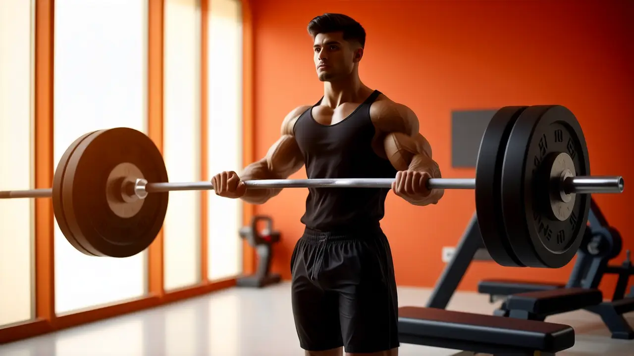 Atleta español fuerte en gimnasio, luz dramática