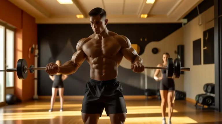 Un atleta español musculoso en gimnasio dramático