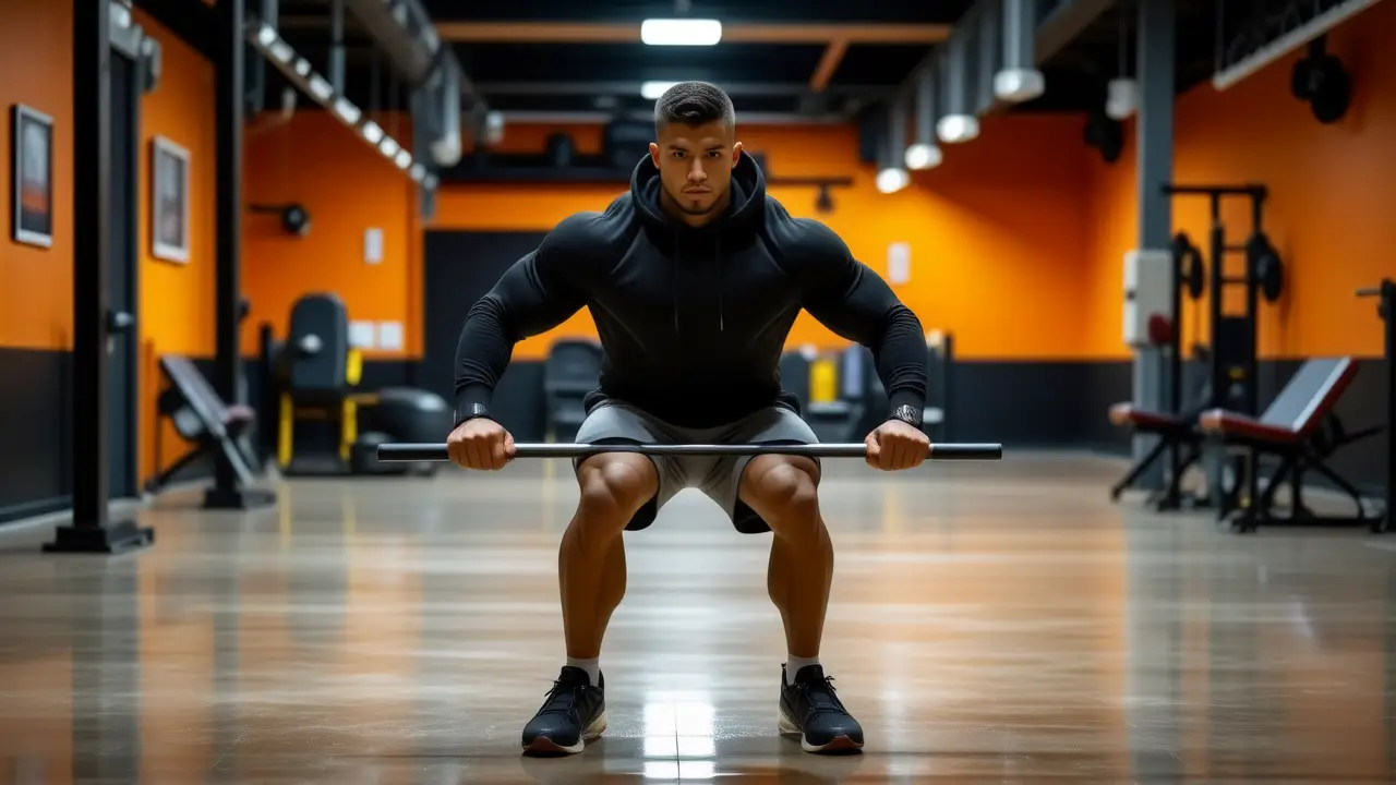 Atleta español musculoso levanta remos con fuerza