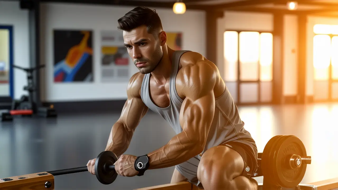 Atleta español musculoso rowea con determinación